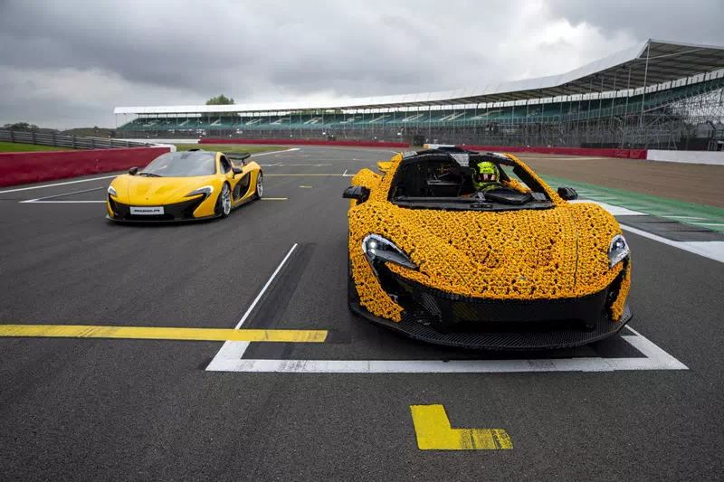 F1 Driver Lando Norris Takes on Silverstone Circuit in Life-Size LEGO® McLaren P1 Challenge