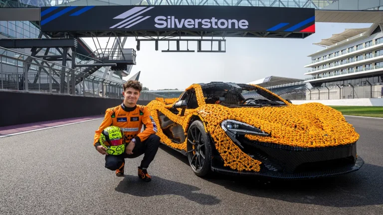 F1 Driver Lando Norris Takes on Silverstone Circuit in Life-Size LEGO® McLaren P1 Challenge