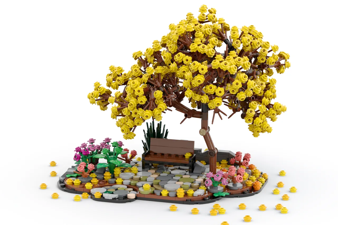 レゴ®アイデアで『金色のトランペットツリーと公園のベンチ』が製品化レビュー進出：2022年第2回1万サポート獲得デザイン紹介