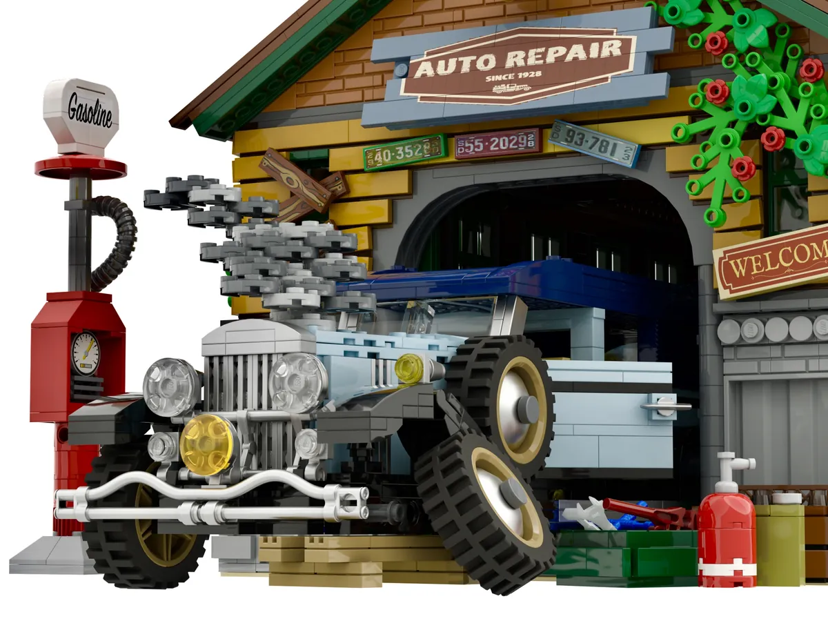 レゴ®アイデアで『1930年代の自動車修理ガレージ』が製品化レビュー進出：2022年第2回1万サポート獲得デザイン紹介